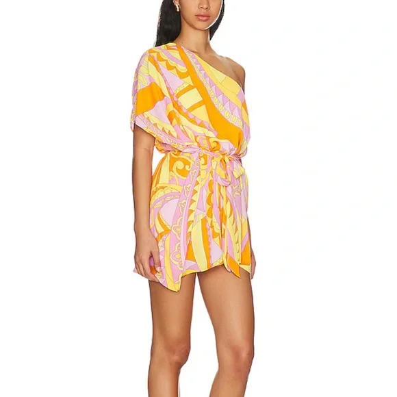 Show Me Your MuMu One-Shoulder Dress in Pink and Yellow - Picture 2 of 5